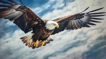 Photorealistic image of a majestic eagle soaring in the sky. photo