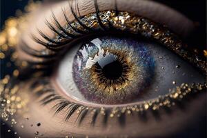 close up of a persons eye with glitter on it. . photo