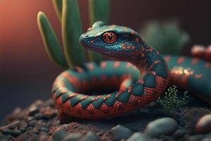 lizard sitting on top of a pile of rocks. . photo