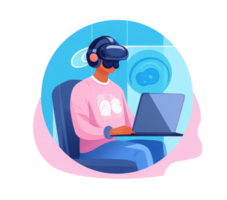 people using VR headset sitting . png