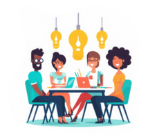 A group of professionals working together at a table or using digital collaboration and communication tools to efficiently manage project . png