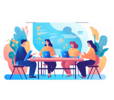 A group of professionals working together at a table or using digital collaboration and communication tools to efficiently manage project . png