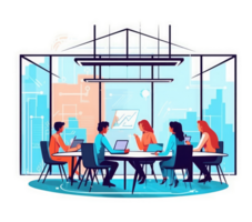 A group of professionals working together at a table or using digital collaboration and communication tools to efficiently manage project . png