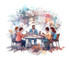 A group of professionals working together at a table or using digital collaboration and communication tools to efficiently manage project . png