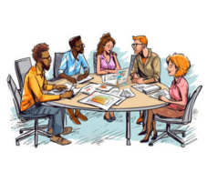 A group of professionals working together at a table or using digital collaboration and communication tools to efficiently manage project . png