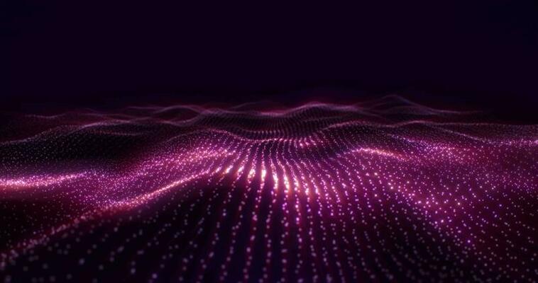 Abstract purple wavy motion background. Concept of futuristic animation digital waves from particles rays of light. Seamless loop 4k video. Screensaver animation