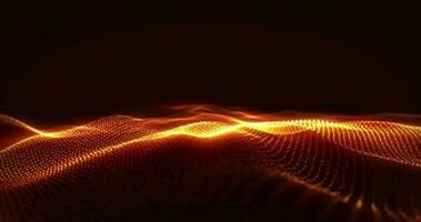 Motion abstract orange digital waves and particles. technology background. 4k video. Screensaver animation video