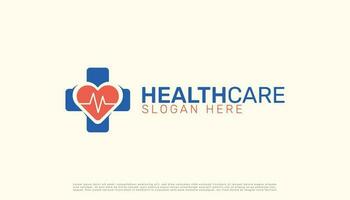 medical healthcare logo with plus sign heart and a pulse put altogether creatively, vector logo