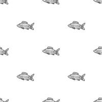 Seamless fish pattern. Drawn fish background. Seafood illustration vector