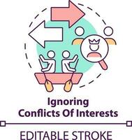 Ignoring conflicts of interests concept icon. Unethical behavior in workplace abstract idea thin line illustration. Isolated outline drawing. Editable stroke vector