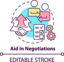 Aid in negotiations concept icon. Business ethics benefit abstract idea thin line illustration. Negotiating with suppliers. Isolated outline drawing. Editable stroke vector