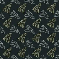 Seamless pizza pattern. Drawn pizza background. Doodle vector pizza illustration