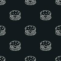 Seamless burger pattern. Drawn hamburger background. Doodle vector hamburger illustration