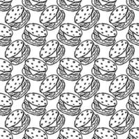 Seamless burger pattern. Drawn hamburger background. Doodle vector hamburger illustration