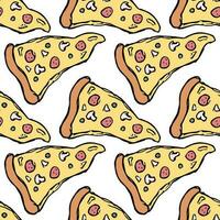 Seamless pizza pattern. Drawn pizza background. Doodle vector pizza illustration