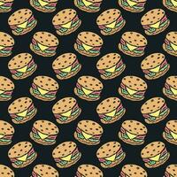 Seamless burger pattern. Drawn hamburger background. Doodle vector hamburger illustration