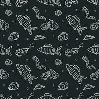 Seamless seafood pattern. Drawn seafood background vector