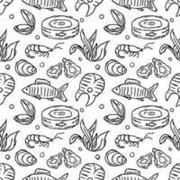 Seamless seafood pattern. Drawn seafood background vector