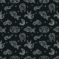 Seamless seafood pattern. Drawn seafood background vector