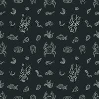 Seamless seafood pattern. Drawn seafood background vector