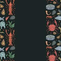 Seafood background. Drawn seafood illustration with place for text vector