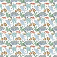 Colored seafood pattern. Drawn seafood background vector