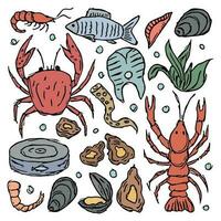 Seafood icons. Drawn seafood background vector