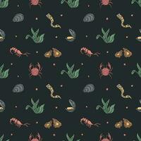 Colored seafood pattern. Drawn seafood background vector