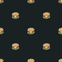 Seamless burger pattern. Drawn hamburger background. Doodle vector hamburger illustration