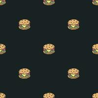 Seamless burger pattern. Drawn hamburger background. Doodle vector hamburger illustration