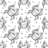 Seamless pattern with crabs. Doodle vector with crab icons. Drawn crab pattern