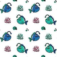Angler fish with a lantern on its head, children's print . Summer collection. Vector. vector