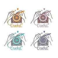 Crochet my favorite hobby. Grandma's Square pattern. Logo in different colors variants. Vector. vector