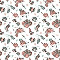 Knitting and related objects. Seamless pattern for fabric, wrapping, textile, wallpaper, apparel. Vector. vector
