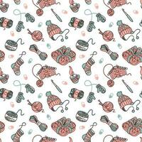 Knitting and related objects. Seamless pattern for fabric, wrapping, textile, wallpaper, apparel. Vector. vector