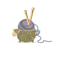 Knitting, Crochet. Ball of yarn.  Logo for yarns shop. Handmade, hobby. Vector illustration.