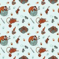 Knitting and tools, yarn. Seamless pattern for fabric, wrapping, textile, wallpaper, apparel. Ve vector