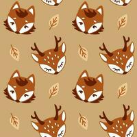 Baby's fox and deer, kid print. Autumn season. Seamless pattern in orange and browns colors vector