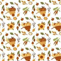 Autumn harvesting. Pumpkins, carrot and other vegetables , fruits. Seamless pattern vector