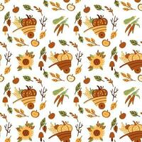 Autumn harvesting. Pumpkins, carrot and other vegetables , fruits. Seamless pattern vector