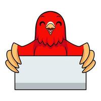 Cute red suffusion lovebird cartoon holding blank sign vector