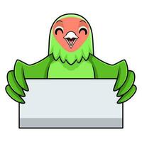 Cute peach faced love bird cartoon holding blank sign vector