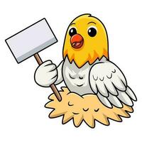 Cute opaline pale fallow lovebird cartoon holding blank sign vector