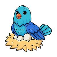 Cute forpus parrotlet bird cartoon with eggs in the nest vector