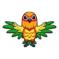 Cute yellow and green parrot lovebird cartoon flying vector