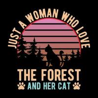 sólo un mujer quien amor el bosque y su gato vector