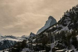 Zermatt village with Matterhorn mountain in the Morning. Zermatt, Switzerland. photo