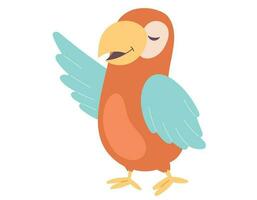 Cartoon vector isolated macaw parrot flapping its wing. Tropical exotic bird.