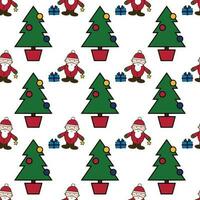 christmas tree and santa clause seamless pattern vector