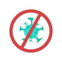 Influenza virus in a red crossed out circle. Prohibition sign. Vector object in flat style.